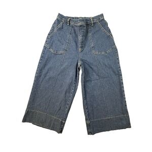 Denim & Company Womens S (27x19) Blue Pull On Gaucho Crop Wide Leg Stretch Jeans